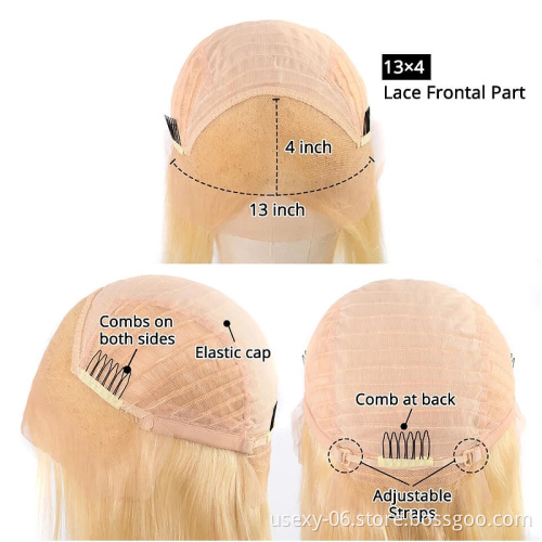 Raw virgin cuticle aligned brazilian frontal human hair 613 blonde transparent lace front wig with baby hair for black women